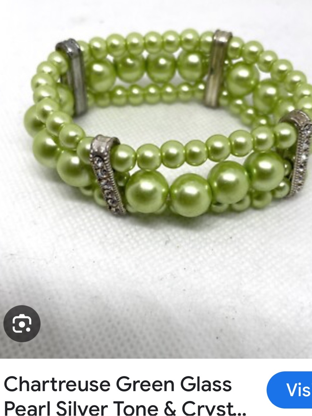 Pearl Chartreuse Green Multi-Strand Beaded Bracelet with Silver Accents